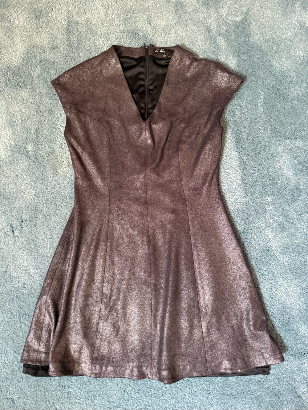 C. Luce Metallic Gray Fit & Flare Dress